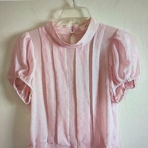 Feminine Pink Pintuck Puff Sleeve Blouse